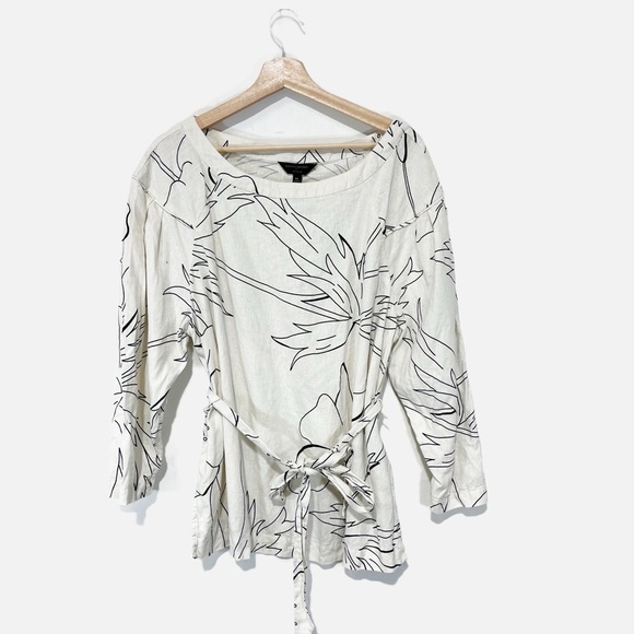 Banana Republic Linen Blend Tie-Waist Top Stone Washed Career Office Size XL - Picture 2 of 11